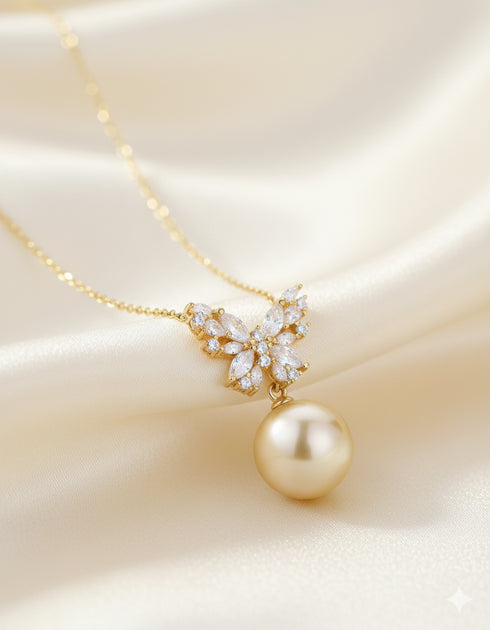 Butterfly Golden Pearl Pendant Necklace